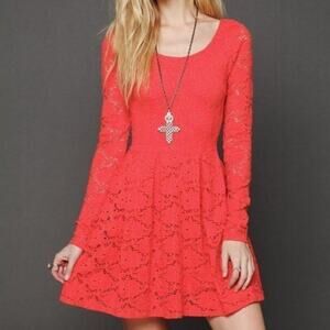 Free People Rose Garden Orange Lace Dress Size XS